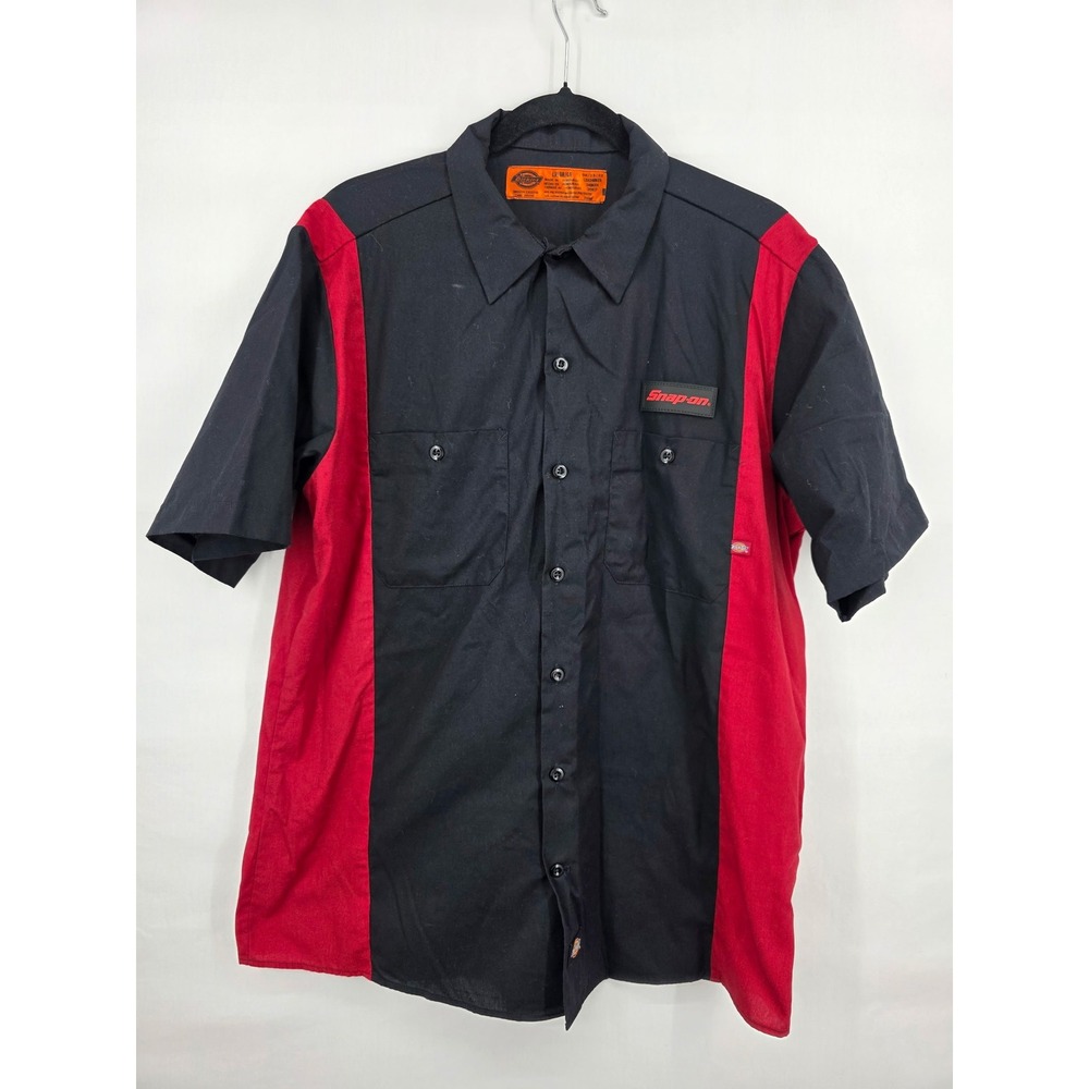 Dickies Snap-on Tools Work Shirt Mens Large Black Red Colorblock LS524BKER